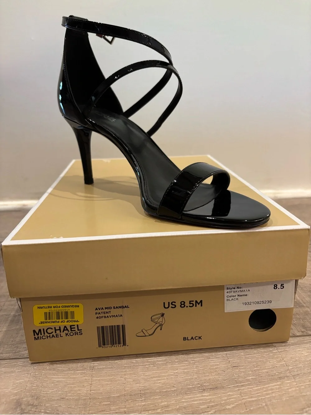 Michael Kors Black Patent Strappy Mid-Heel Sandal
